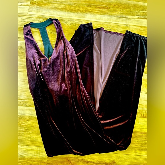 Burgundy Velvet Maxi Evening Dress - Picture 1 of 4